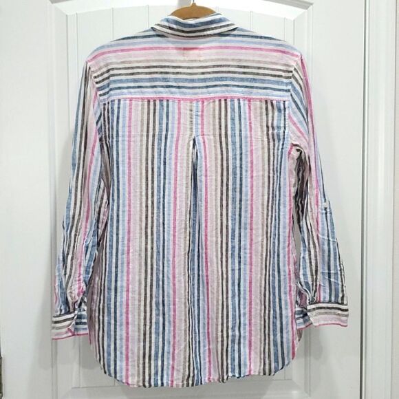ID:23 Women’s Striped button up, Linen blend Shirt, size large - Picture 5 of 5